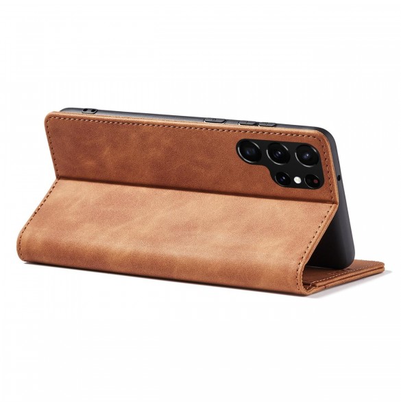 Magnet Fancy Case Fodral för Samsung Galaxy S22 Ultra Cover Card Plånbok Kortställ Brun