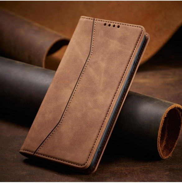 Magnet Fancy Case Fodral för Samsung Galaxy S22 Ultra Cover Card Plånbok Kortställ Brun