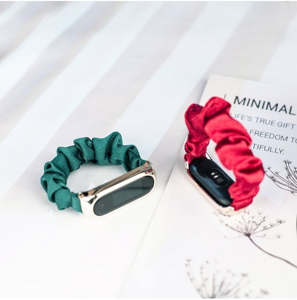 Tygarmband för Xiaomi Mi Band 6/5/4/3 rem armband elastiska scrunchies röd