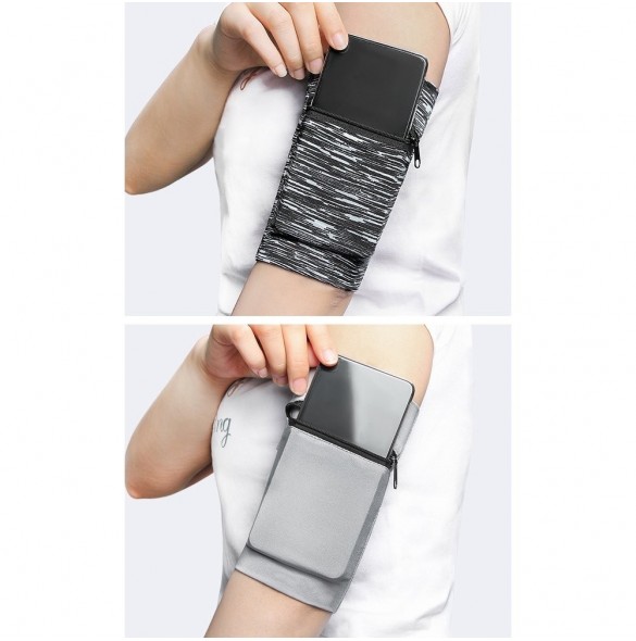 Armband i tyg för löpning av fitnessränder vit/svart