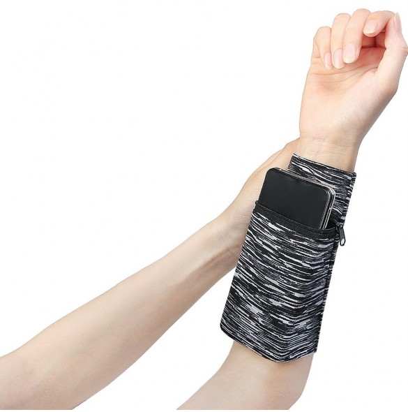 Armband i tyg för löpning av fitnessränder vit/svart