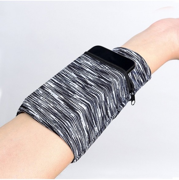 Armband i tyg för löpning av fitnessränder vit/svart
