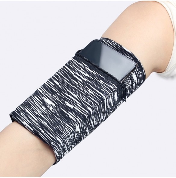 Armband i tyg för löpning av fitnessränder vit/svart