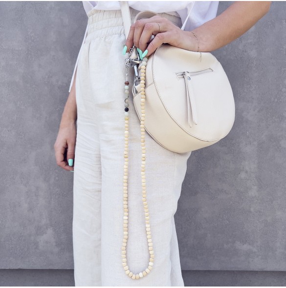 Halsband, strängpärlor för nycklar, beige telefon