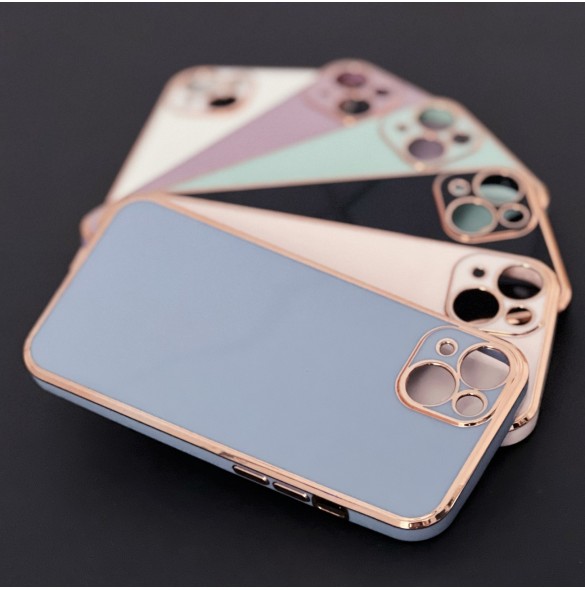 Lighting Color Fodral för iPhone 13 Pro blå gel skal med guldram