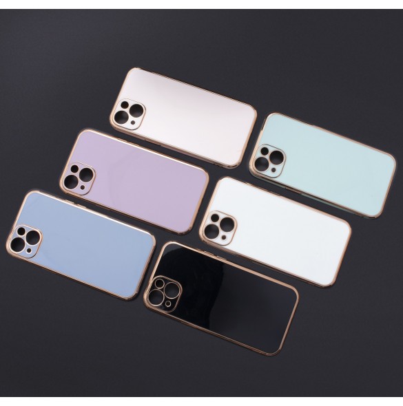 Lighting Color Fodral för iPhone 13 Pro blå gel skal med guldram