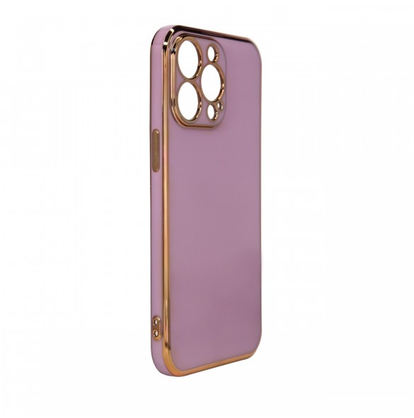 Lighting Color Fodral för iPhone 13 Pro Max lila gel skal med guldram