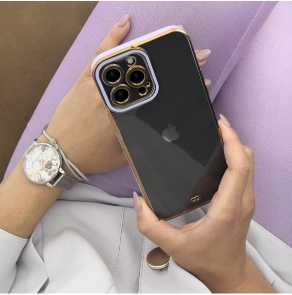 Modefodral till iPhone 12 Pro Max Gold Frame Gel Cover Vit