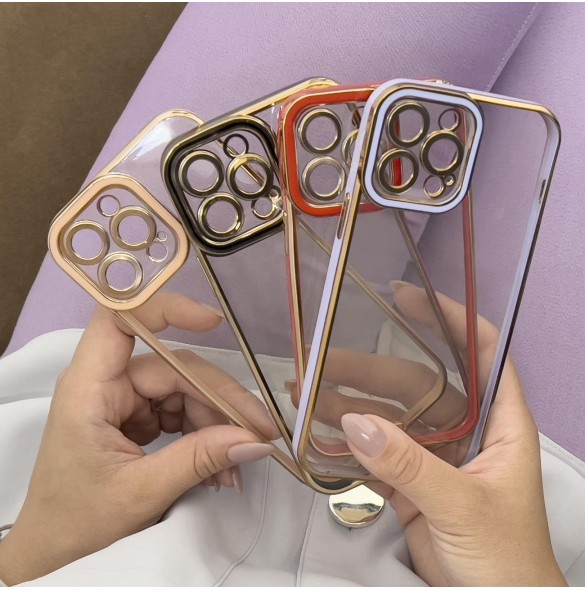 Modefodral till iPhone 12 Pro Max Gold Frame Gel Cover Vit