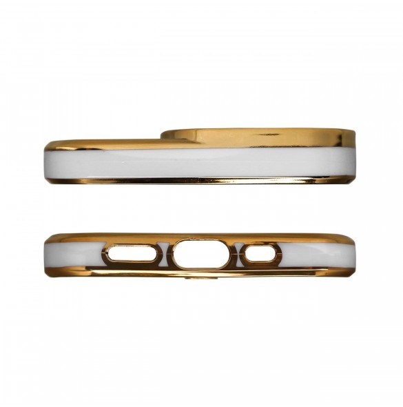 Modefodral till iPhone 13 Pro Gold Frame Gel Cover Vit
