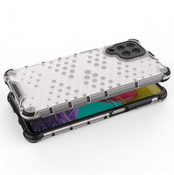 Honeycomb fodral pansrat skal med en gelram för Samsung Galaxy M53 5G transparent