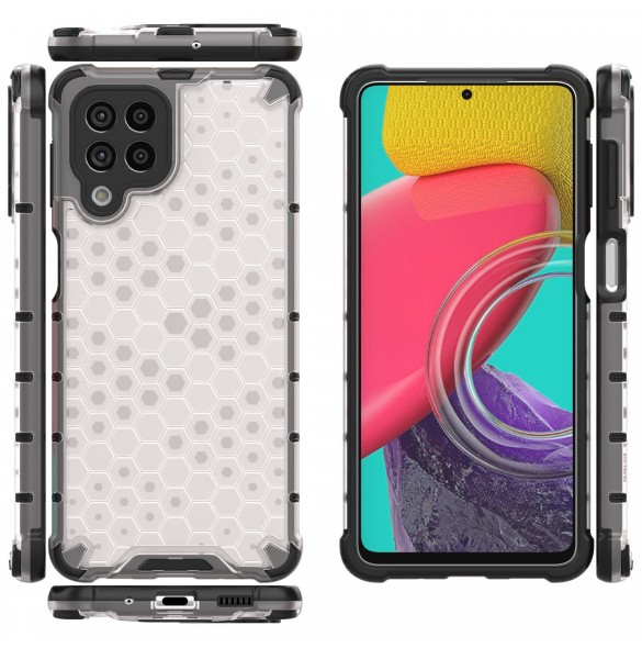 Honeycomb fodral pansrat skal med en gelram för Samsung Galaxy M53 5G transparent