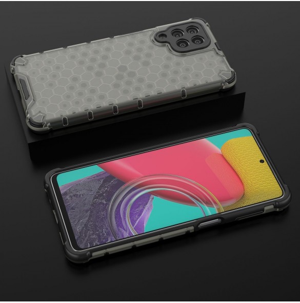 Honeycomb-fodral bepansrat skal med en gelram för Samsung Galaxy M53 5G svart