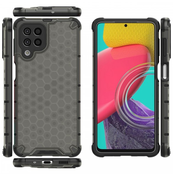 Honeycomb-fodral bepansrat skal med en gelram för Samsung Galaxy M53 5G svart