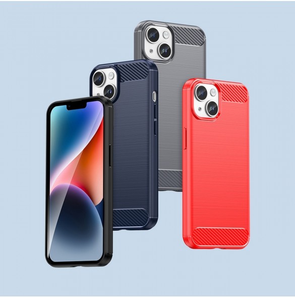 Carbon Case iPhone 14 fodral flexibelt gel bakskal blå