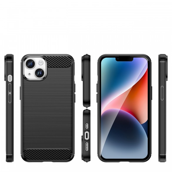 Carbon Case för iPhone 14 Plus flexibelt gel bakskal svart