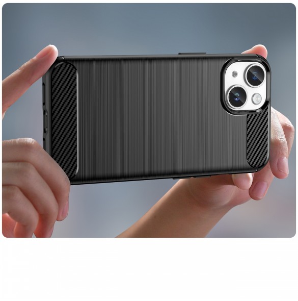 Carbon Case för iPhone 14 Plus flexibelt gel bakskal svart