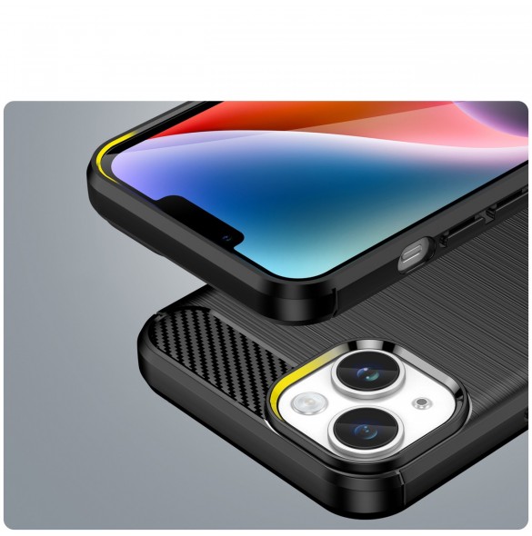 Carbon Case för iPhone 14 Plus flexibelt gel bakskal svart