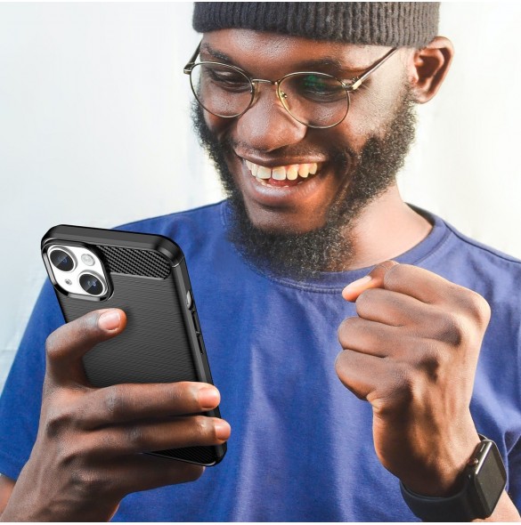 Carbon Case för iPhone 14 Plus flexibelt gel bakskal svart