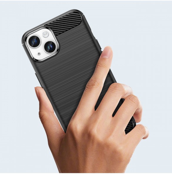 Carbon Case för iPhone 14 Plus flexibelt gel bakskal svart