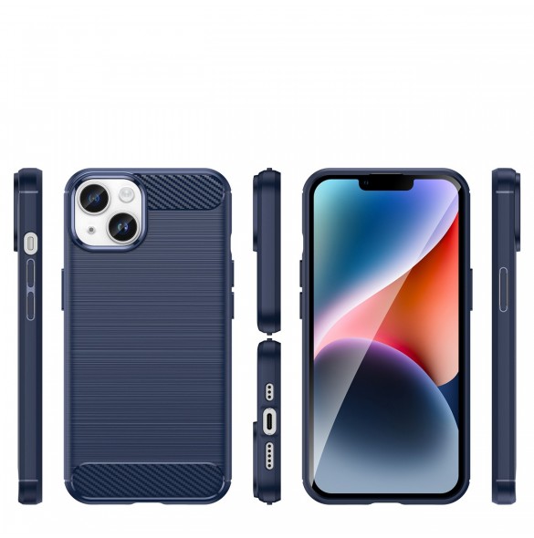 Carbon Case för iPhone 14 Plus flexibelt bakskal i gel blått