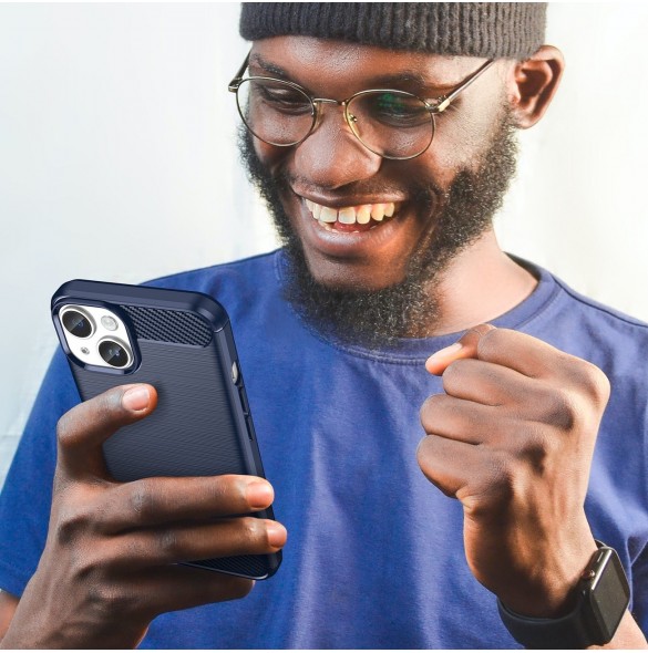 Carbon Case för iPhone 14 Plus flexibelt bakskal i gel blått