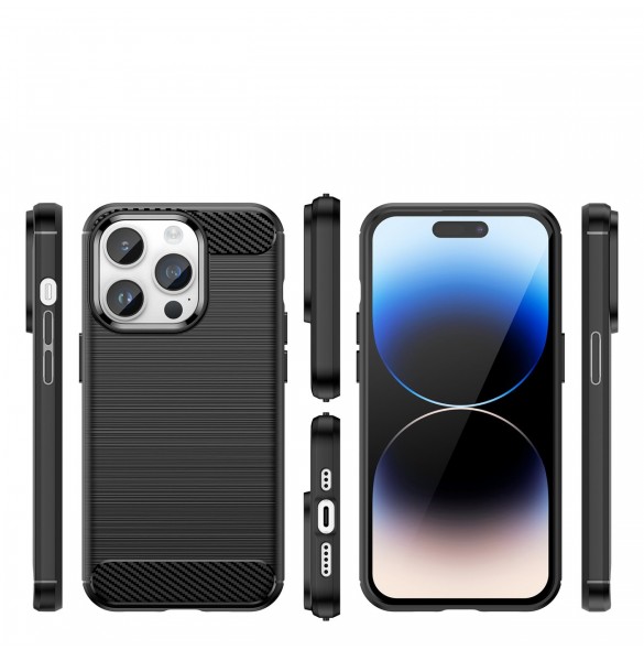 Carbon Case iPhone 14 Pro flexibelt gel bakskal svart