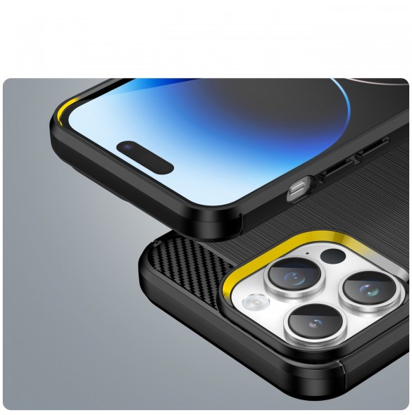 Carbon Case iPhone 14 Pro flexibelt gel bakskal svart