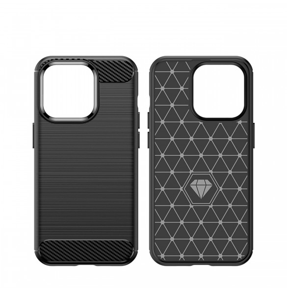 Carbon Case iPhone 14 Pro flexibelt gel bakskal svart