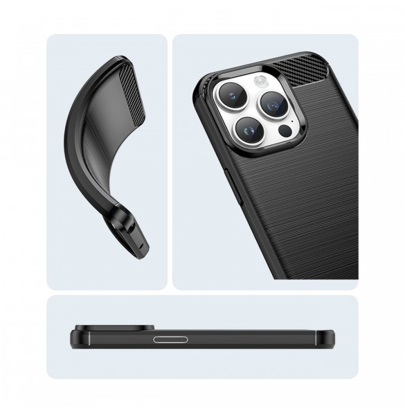 Carbon Case iPhone 14 Pro flexibelt gel bakskal svart