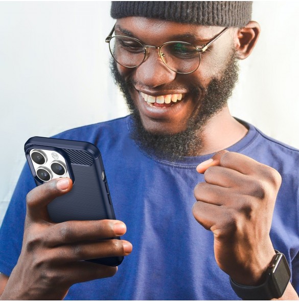 Carbon Case iPhone 14 Pro flexibelt gel bakskal blå