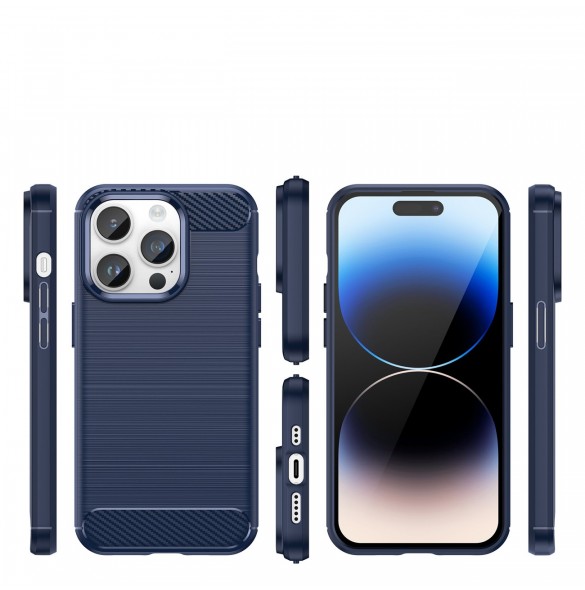 Carbon Case för iPhone 14 Pro Max flexibelt bakskal i gel blått