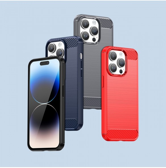 Carbon Case för iPhone 14 Pro Max flexibelt bakskal i gel blått