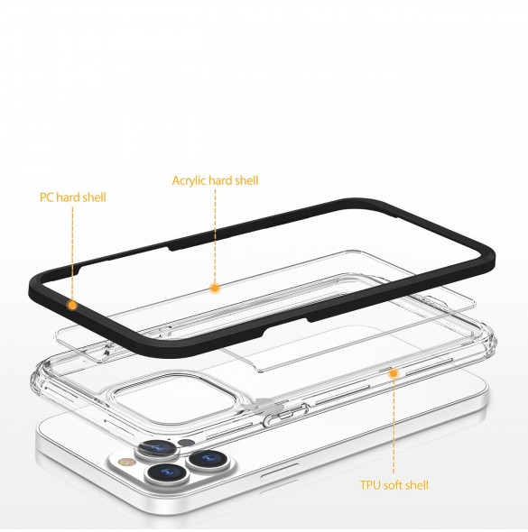Genomskinligt 3in1 fodral för iPhone 14 Pro silikonskal med ram röd
