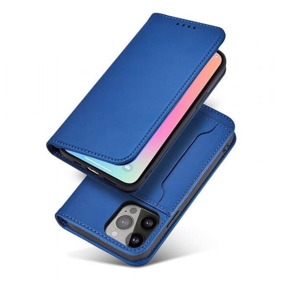 Magnetkortfodral för iPhone 14 Pro flip cover plånboksställ blå