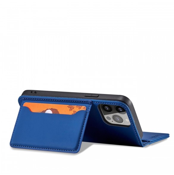 Magnetkortfodral för iPhone 14 Pro flip cover plånboksställ blå