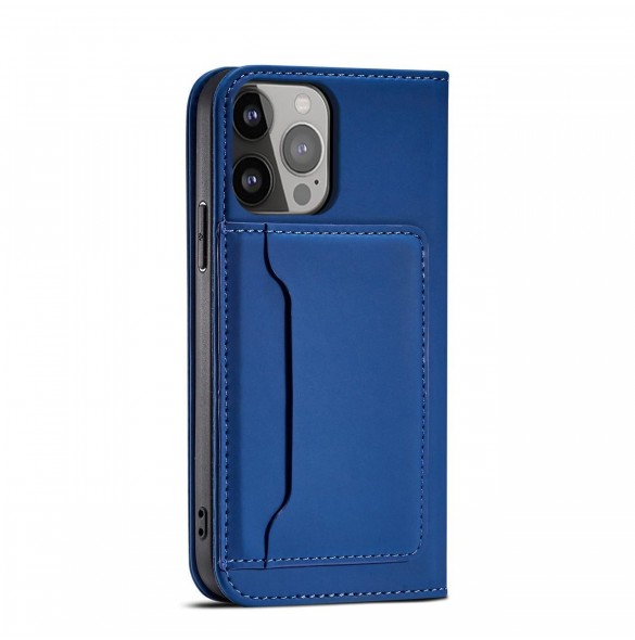 Magnetkortfodral för iPhone 14 Pro flip cover plånboksställ blå