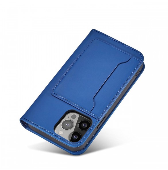 Magnetkortfodral för iPhone 14 Pro flip cover plånboksställ blå