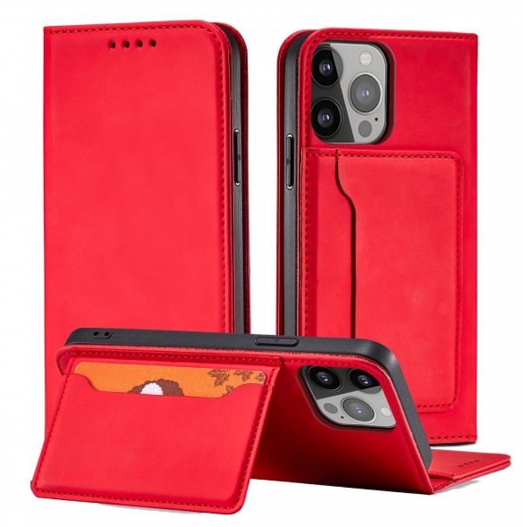 Magnetkortfodral för iPhone 14 Pro flip-fodral plånboksställ rött