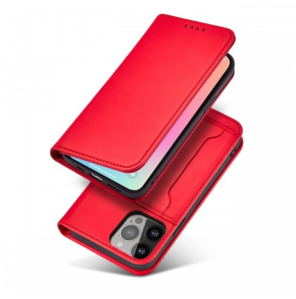 Magnetkortfodral för iPhone 14 Pro flip-fodral plånboksställ rött