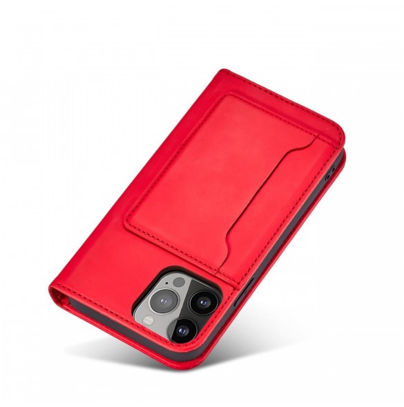 Magnetkortfodral för iPhone 14 Pro flip-fodral plånboksställ rött