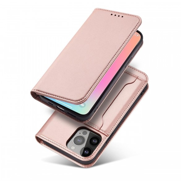 Magnetkortfodral för iPhone 14 Pro flip cover plånboksställ rosa
