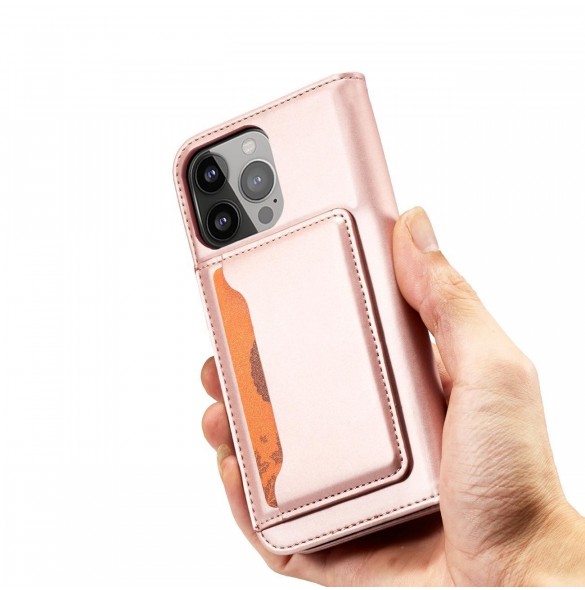 Magnetkortfodral för iPhone 14 Pro flip cover plånboksställ rosa