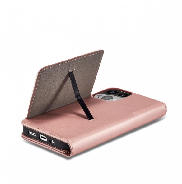 Magnetkortfodral för iPhone 14 Pro flip cover plånboksställ rosa