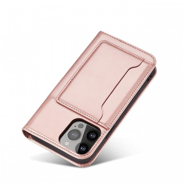 Magnetkortfodral för iPhone 14 Pro flip cover plånboksställ rosa