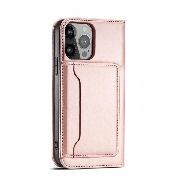 Magnetkortfodral för iPhone 14 Pro flip cover plånboksställ rosa