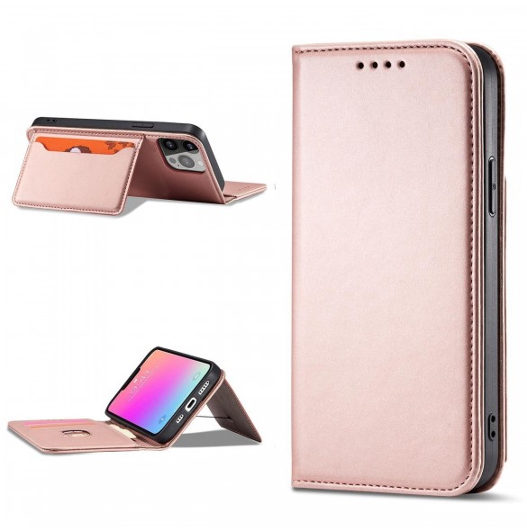 Magnetkortfodral för iPhone 14 Pro flip cover plånboksställ rosa