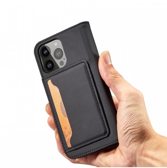 Magnet Kortfodral fodral för iPhone 14 Pro Max flip cover plånboksställ svart