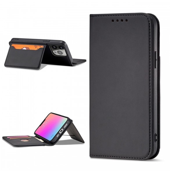 Magnet Kortfodral fodral för iPhone 14 Pro Max flip cover plånboksställ svart