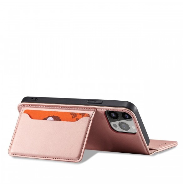 Magnetkortfodral för iPhone 14 Pro Max flip-fodral plånboksställ rosa